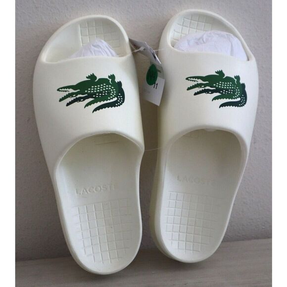 Lacoste Men's Sz 11 Off-White/Green Croco 2.0 Evo Synthetic Slides - Picture 1 of 5
